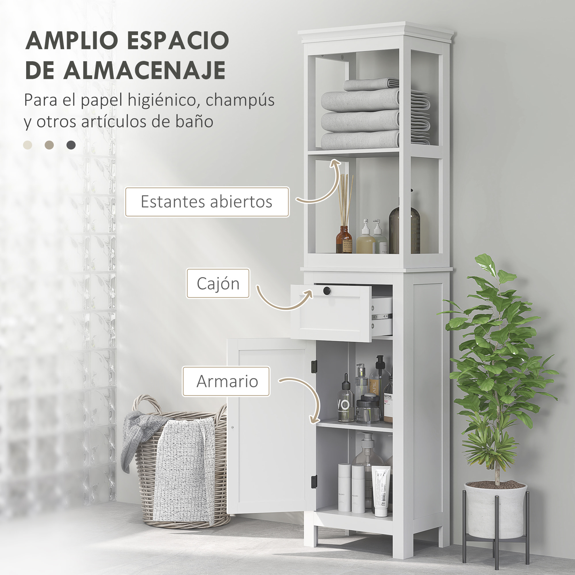 Columna de Baño Mueble de Baño con Cajón Puerta Estante Ajustable y 2 Compartimientos Armario de Baño Moderno 40x30x165 cm Blanco