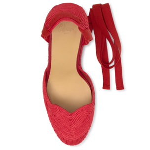 Alpargata Cacia cuña de yute tintada en rafia trenzada con forma de corazón