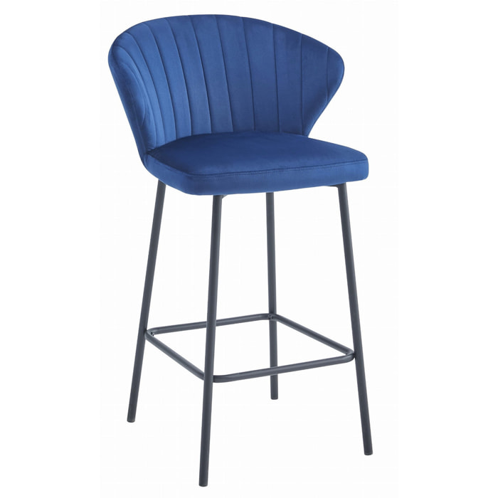 Set di 3 sgabelli bar Gatta in velluto blu e acciaio