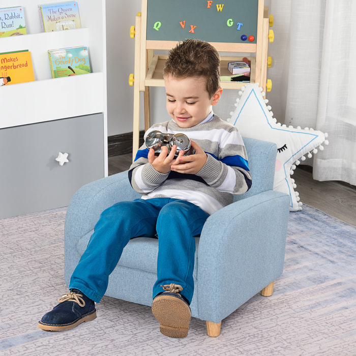 Sillón Infantil Acolchado con Reposabrazos Estructura de Madera 49x45x44 cm Azul