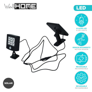 Well Home Luz de seguridad Solar con Sensor de movimiento PIR con 6 luces LED Blanco