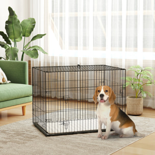 PawHut Jaula para Perros Plegable, Jaula para Perros Grandes con Cojín, 2 Puertas, Bandeja Extraíble y Marco de Alambre Metálico, 90x57,5x62 cm, Negro y Beige