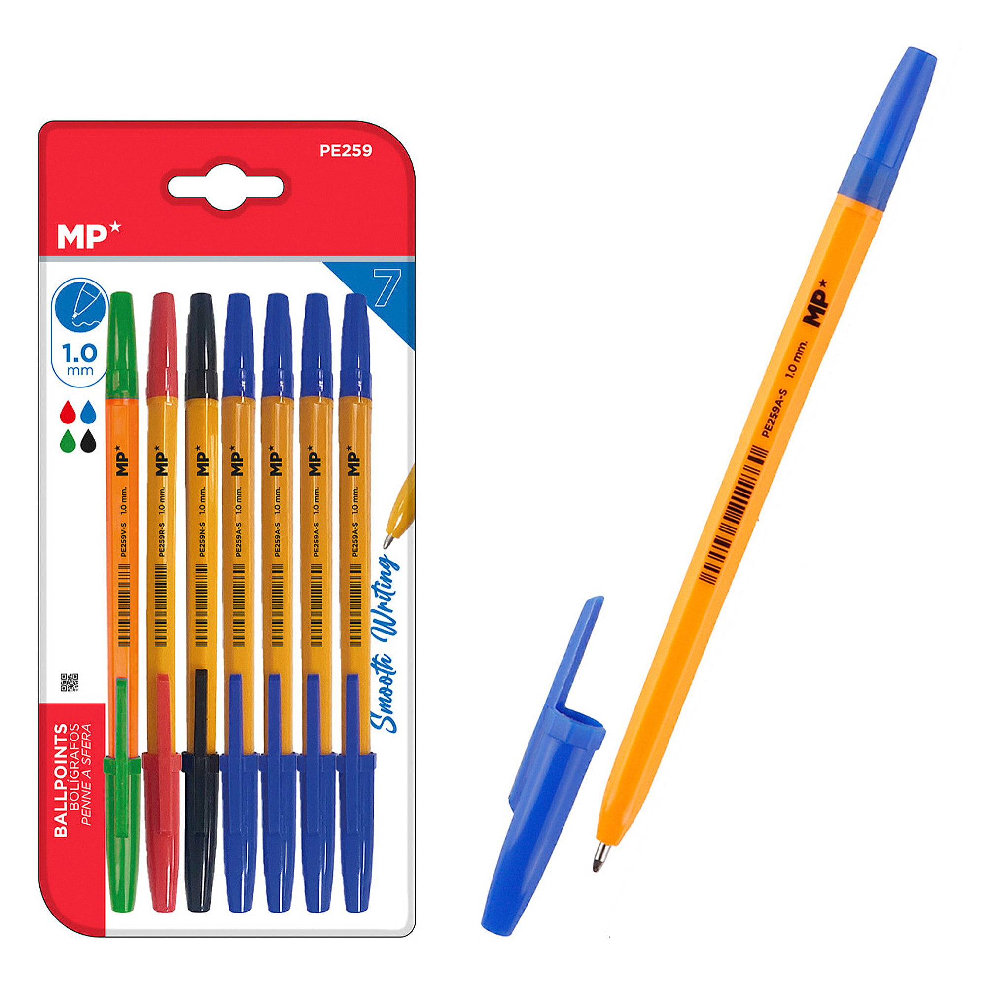 SET BOLÍGRAFOS SOFT PUNTA 1.0 mm 7 Uds.