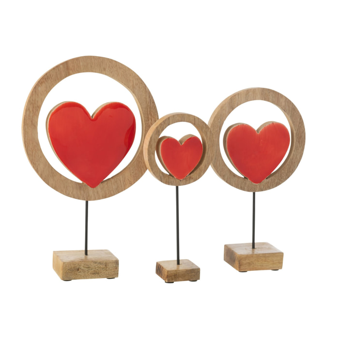 J-Line décoration Coeur Cercle Sur Pied - bois - rouge/naturel - large