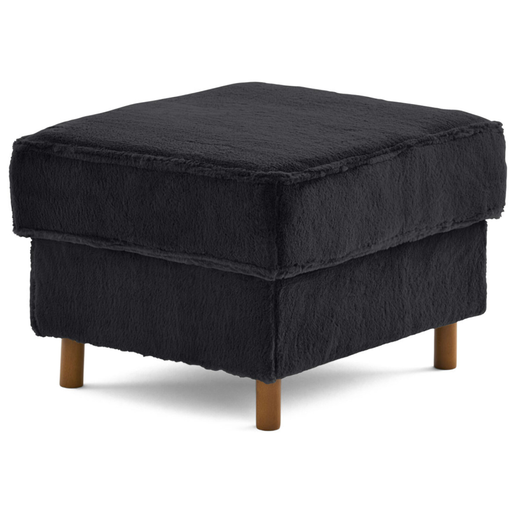 Jake - pouf en fausse fourrure - pieds en bois foncé - Noir