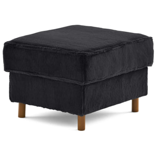 Jake - pouf en fausse fourrure - pieds en bois foncé - Noir