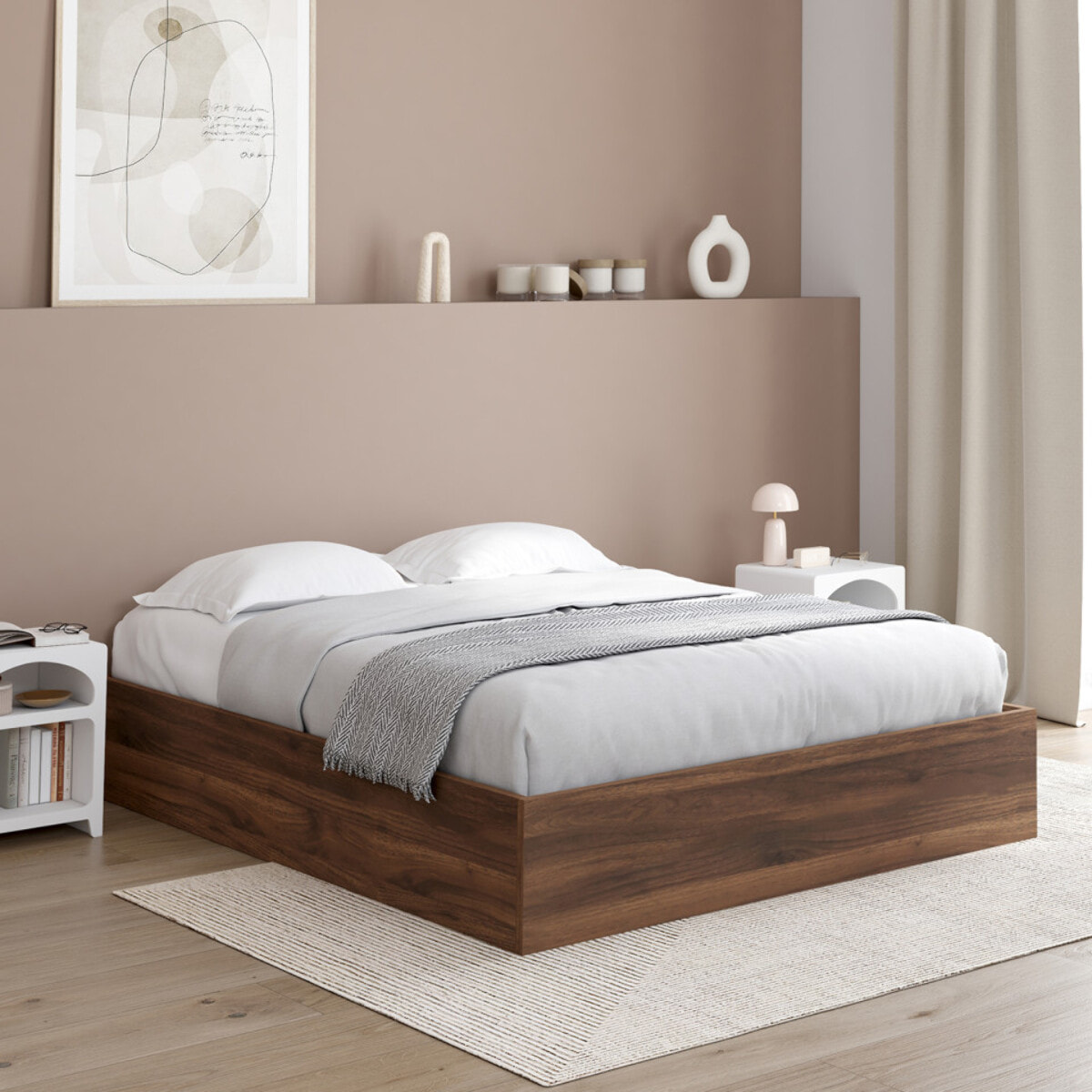 Lit coffre Malta 140x190cm effet bois noyer