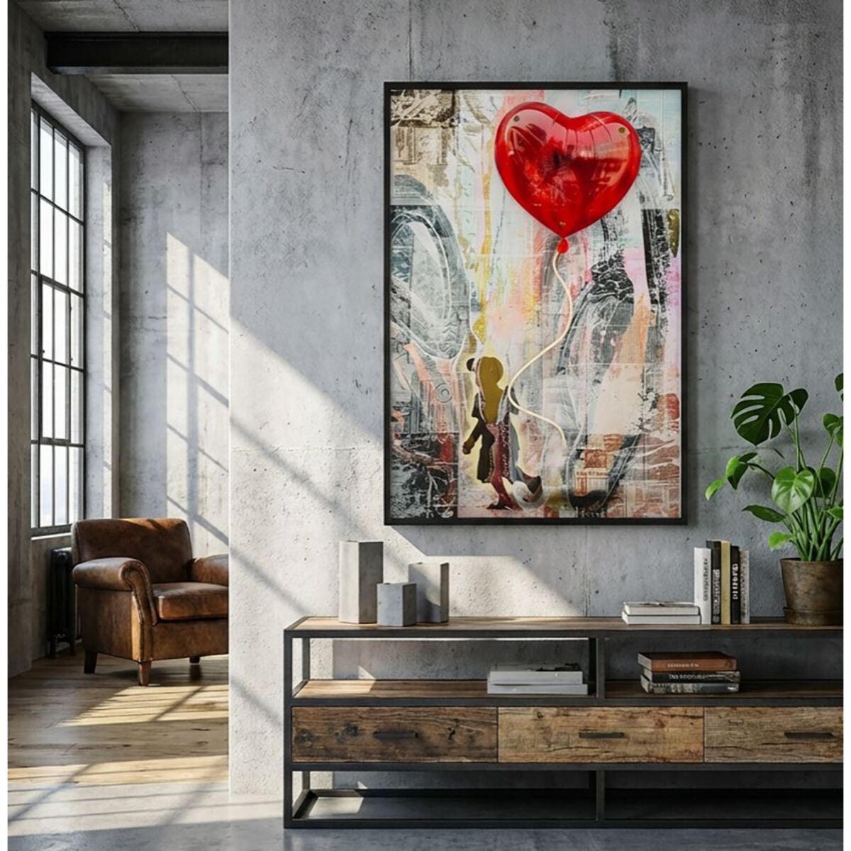 STAMPA C/LED SU TELA HEART CM 60X3,5X90 (APPLICAZIONE 3D ACRILICO)