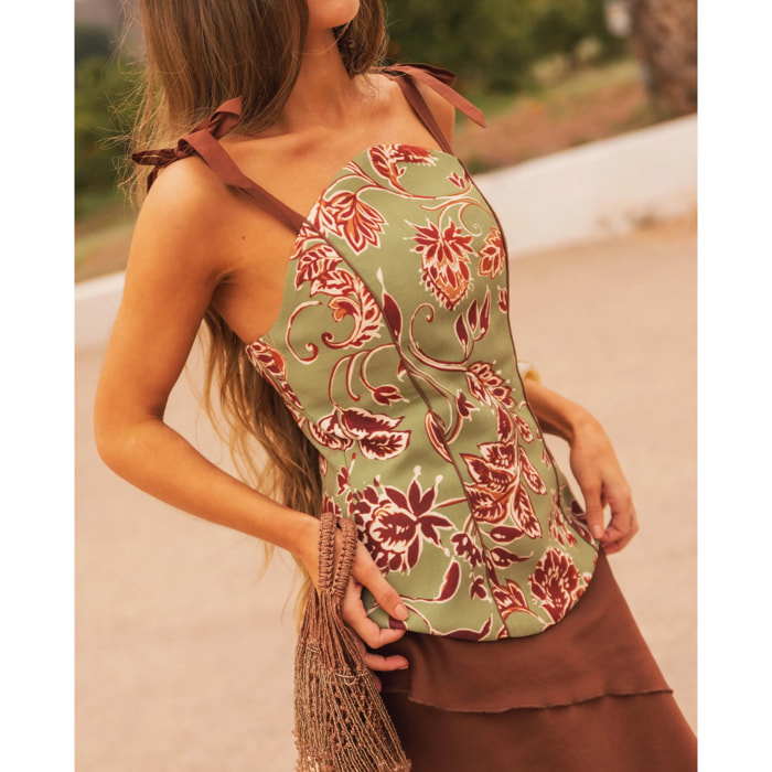 Top de tirantes estilo corpiño de algodón de mujer