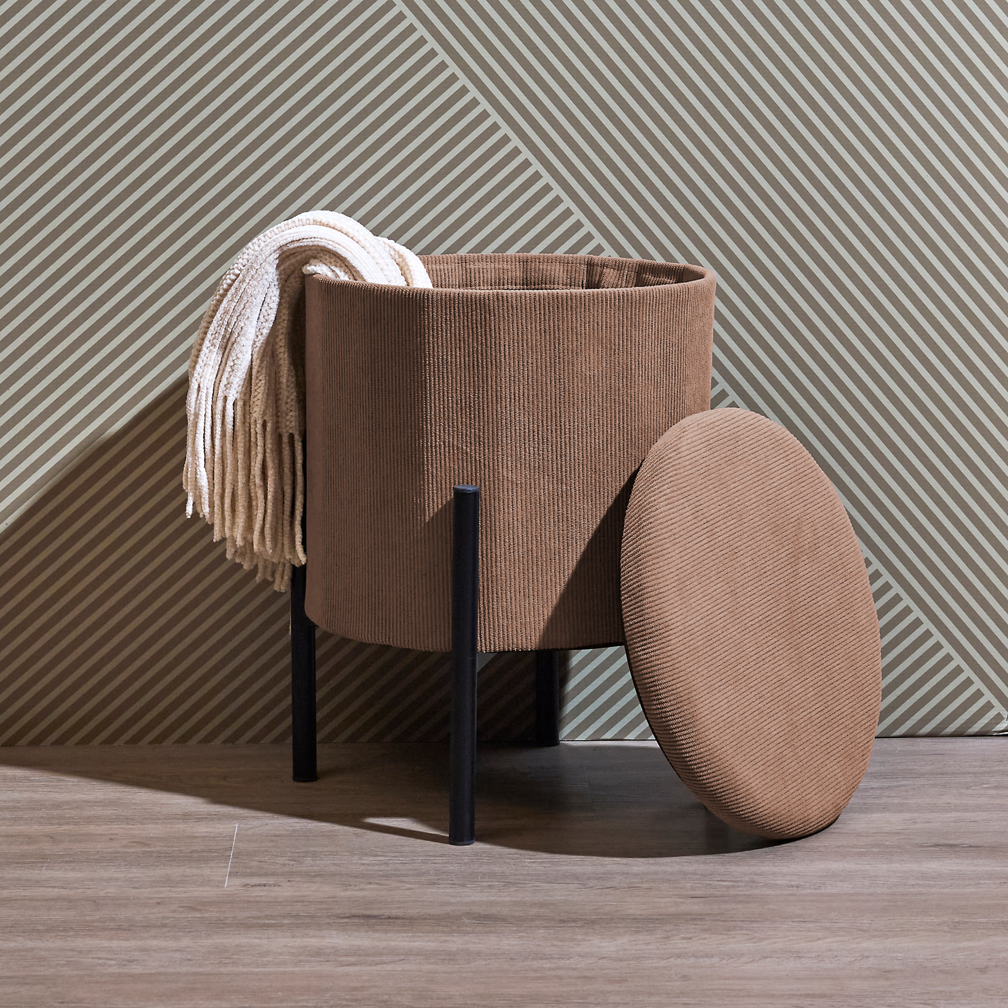 Lot de 4 Poufs - HOME DECO FACTORY - Jules - Rangement - Côtelé - Taupe
