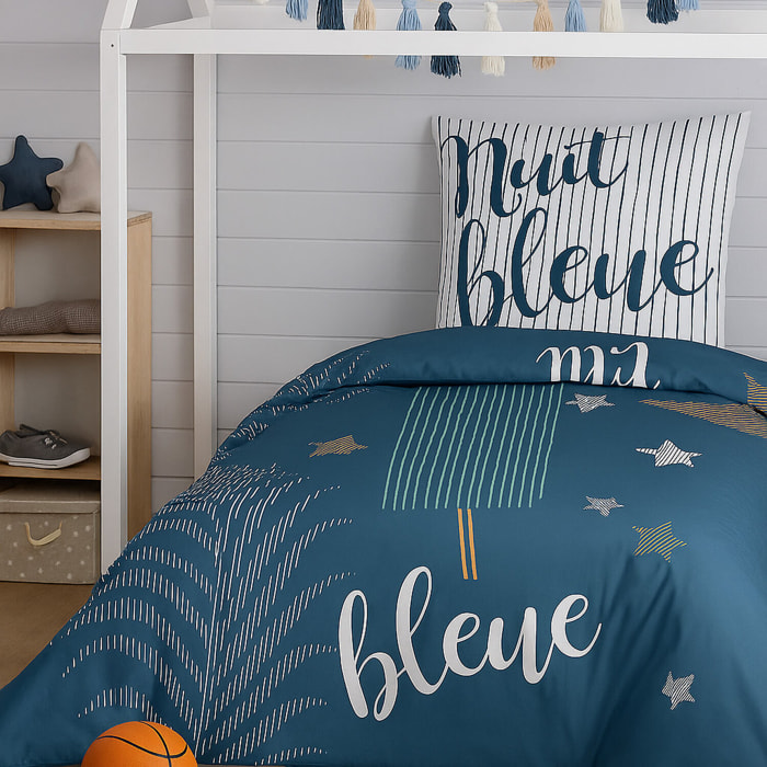 Parure de lit enfant 100% coton - NUIT BLEUE