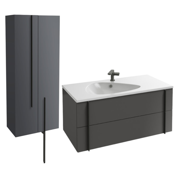 Meuble vasque Nouvelle Vague gris brillant + colonne 2 portes