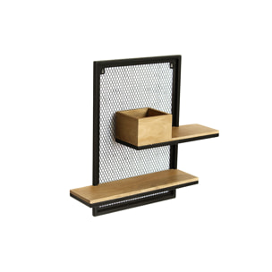 Etagère murale double en bois manguier massif et métal noir L40 cm RACK