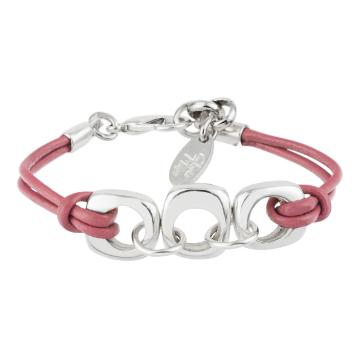 Pulsera Cuero rosa y plata Dimas cuero fuschia