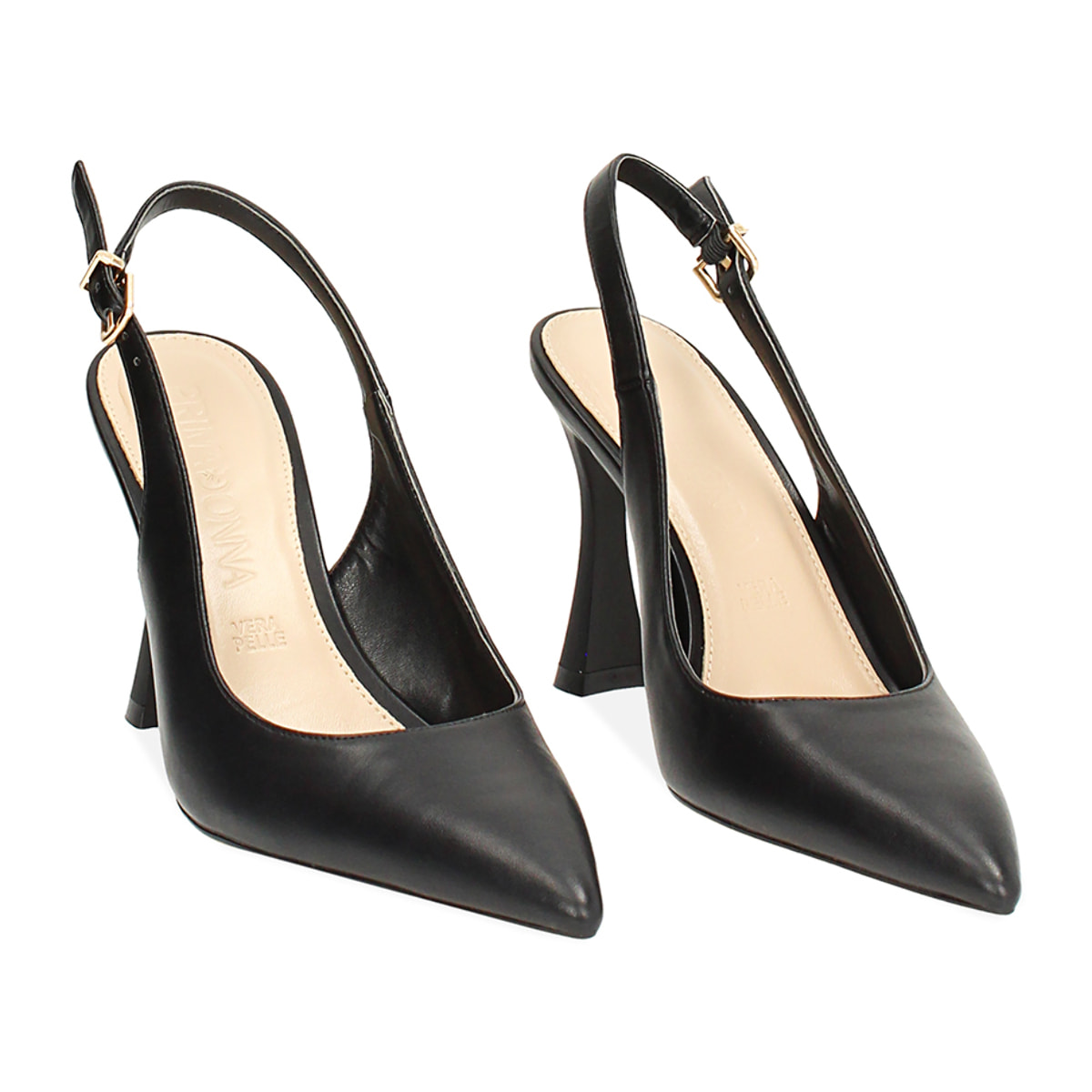 Décolleté slingback donna nere, tacco 9,5 cm