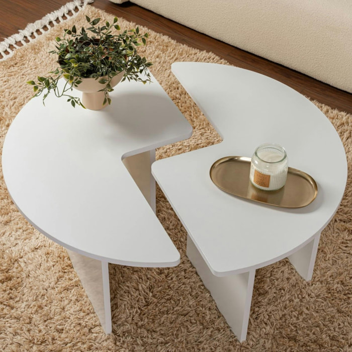 Table basse ronde blanche effet laque - design puzzle MARFA