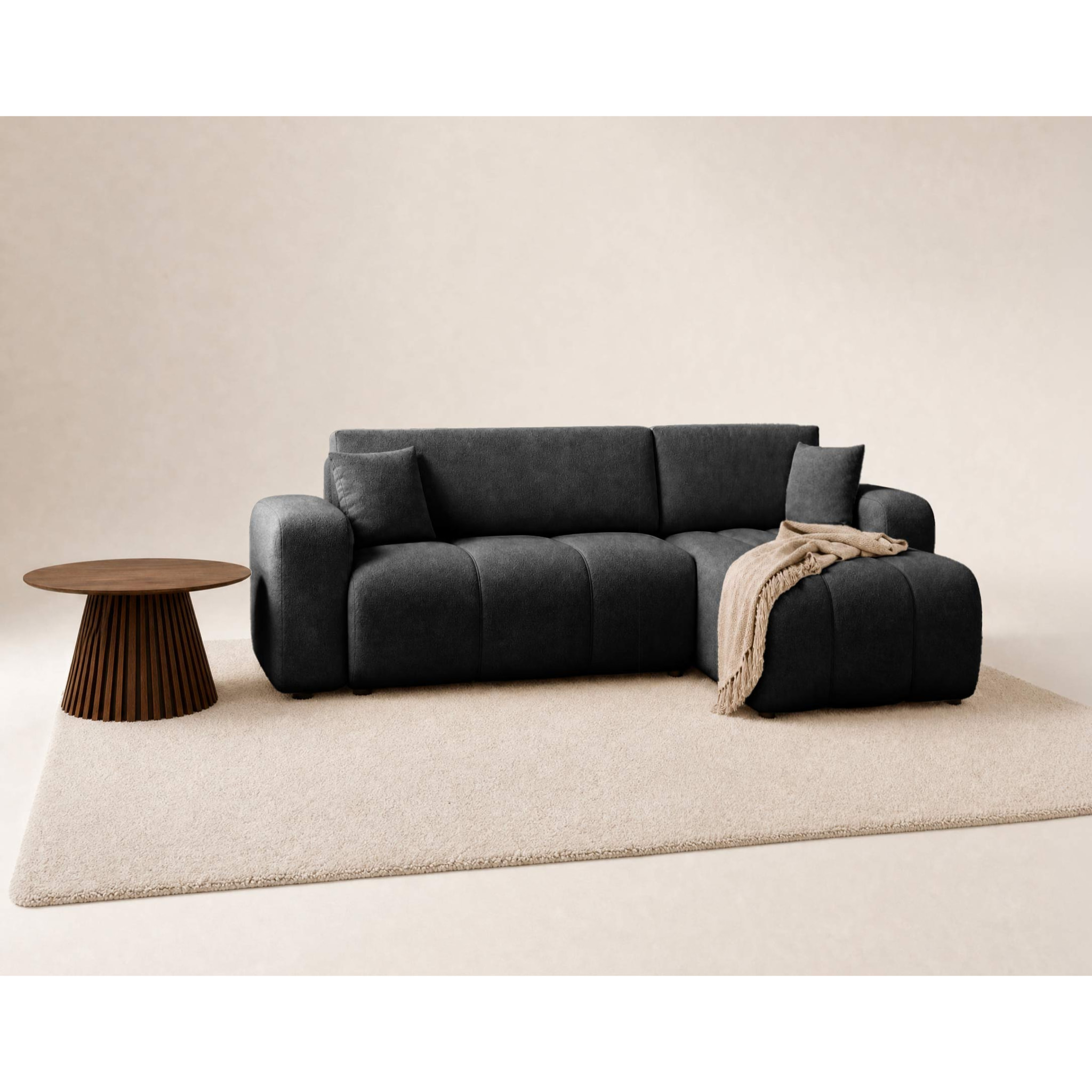 Nicole - canapé d'angle réversible 4 places convertible avec coffre en tissu - Gris Anthracite
