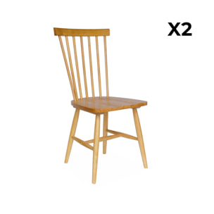 Lot de 2 chaises naturelles à barreaux en bois d'hévéa. ROMIE. L 50.8 x P 44.2 x H 90cm