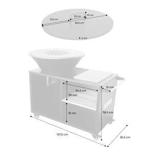 Brasero barbecue Ø80cm, desserte avec espaces de rangement, couvercle et ustensiles STROMBOLI