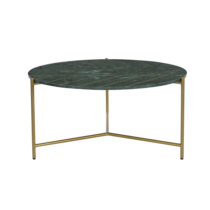 Table basse ronde design en marbre vert et laiton D90 cm SILLON