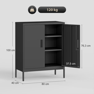 Armoire métallique de bureau verrouillable 2 portes 2 étagères noir