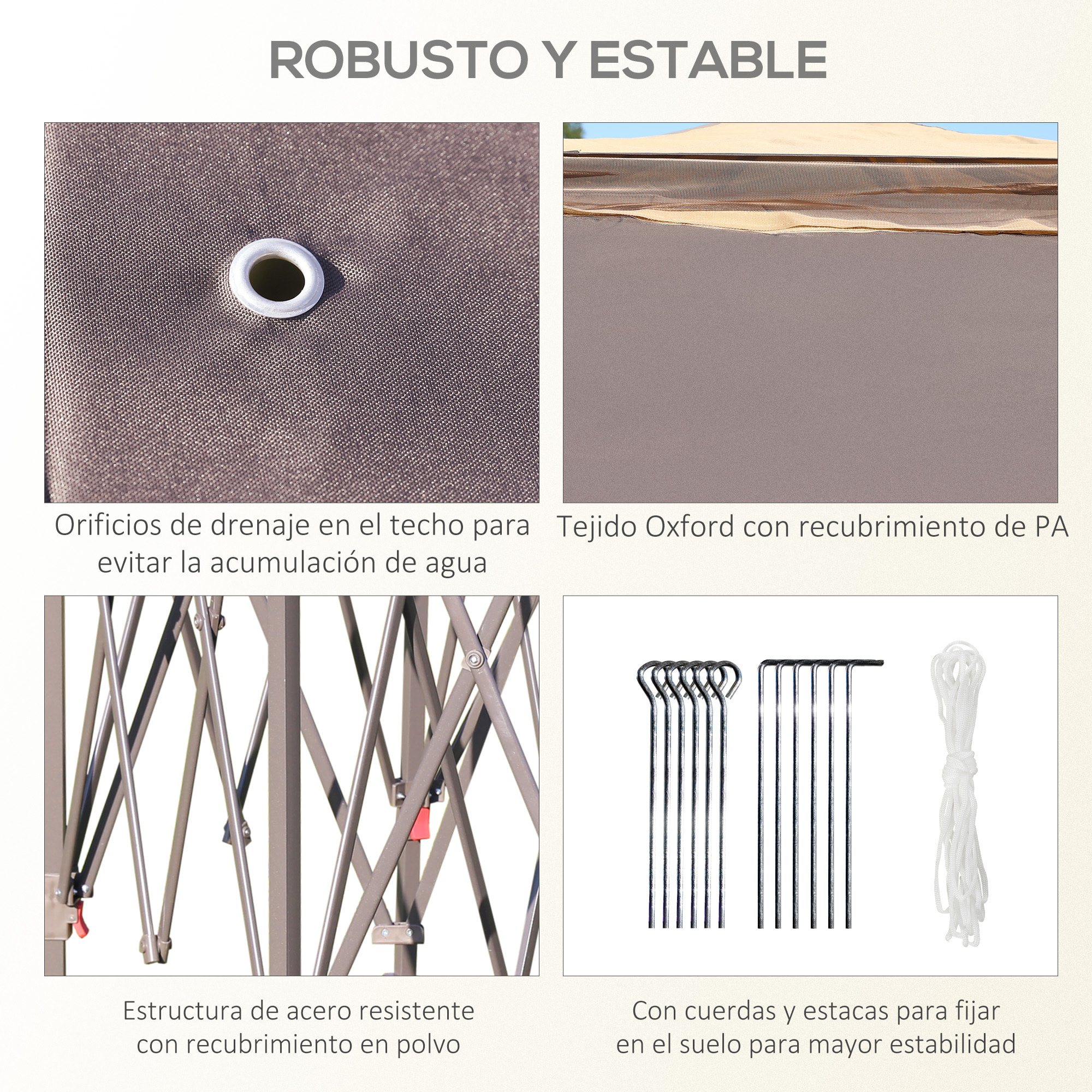 Carpa Plegable 4,05x3,4x2,85 m Cenador de Jardín Hexagonal con Doble Techo 6 Mosquiteras Desmontables Bolsa de Transporte Altura Ajustable en 3 Niveles y Anti-UV para Fiesta Patio Beige