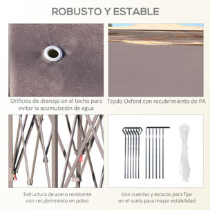 Carpa Plegable 4,05x3,4x2,85 m Cenador de Jardín Hexagonal con Doble Techo 6 Mosquiteras Desmontables Bolsa de Transporte Altura Ajustable en 3 Niveles y Anti-UV para Fiesta Patio Beige