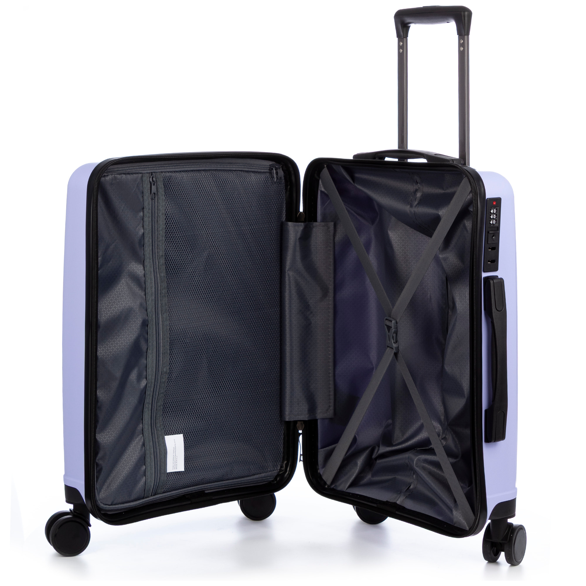 Set di 3 valigie Trolley, in materiale leggero PP resistente agli urti. Chiusura TSA a combinazione, 4 ruote doppie girevoli a 360°.