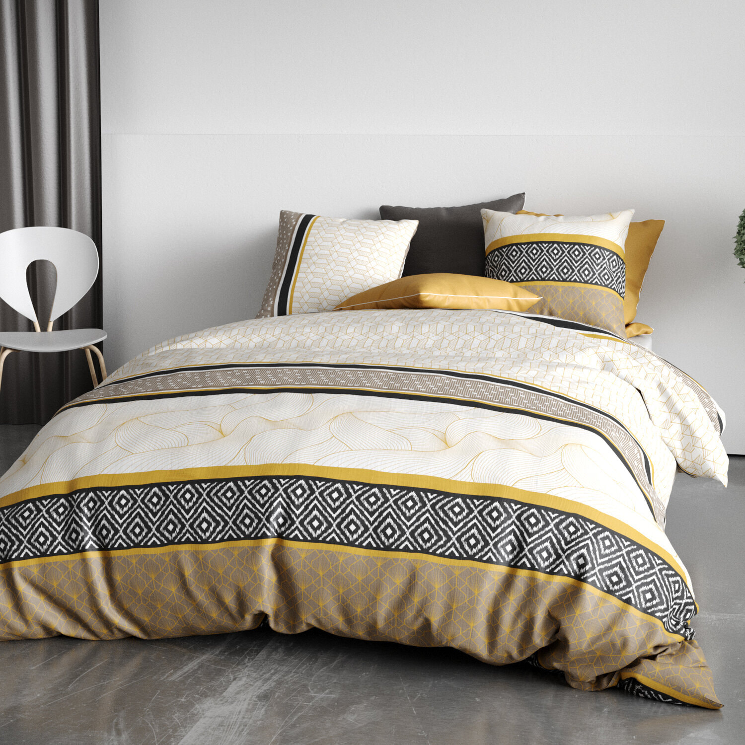 Parure housse de couette imprimé 100% coton - carioca - noir