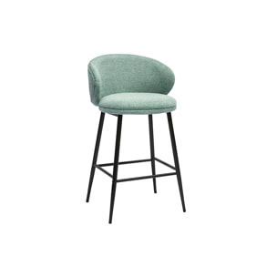 Tabourets de bar design en tissu effet velours texturé vert céladon et métal noir (lot de 2) ROSALIE