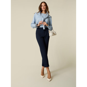 Oltre - Pantalones cropped de tejido crepé - Azul