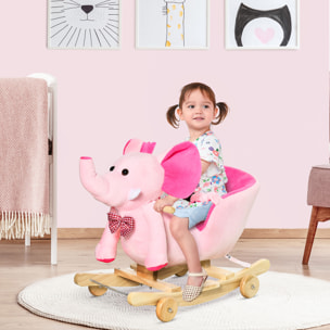 Caballito Balancín con Ruedas Forma de Elefante Caballo Balancín para Bebés de +18 Meses con Músicas Infantiles y Cinturón de Seguridad Carga 60 kg 60x35x45 cm Rosa