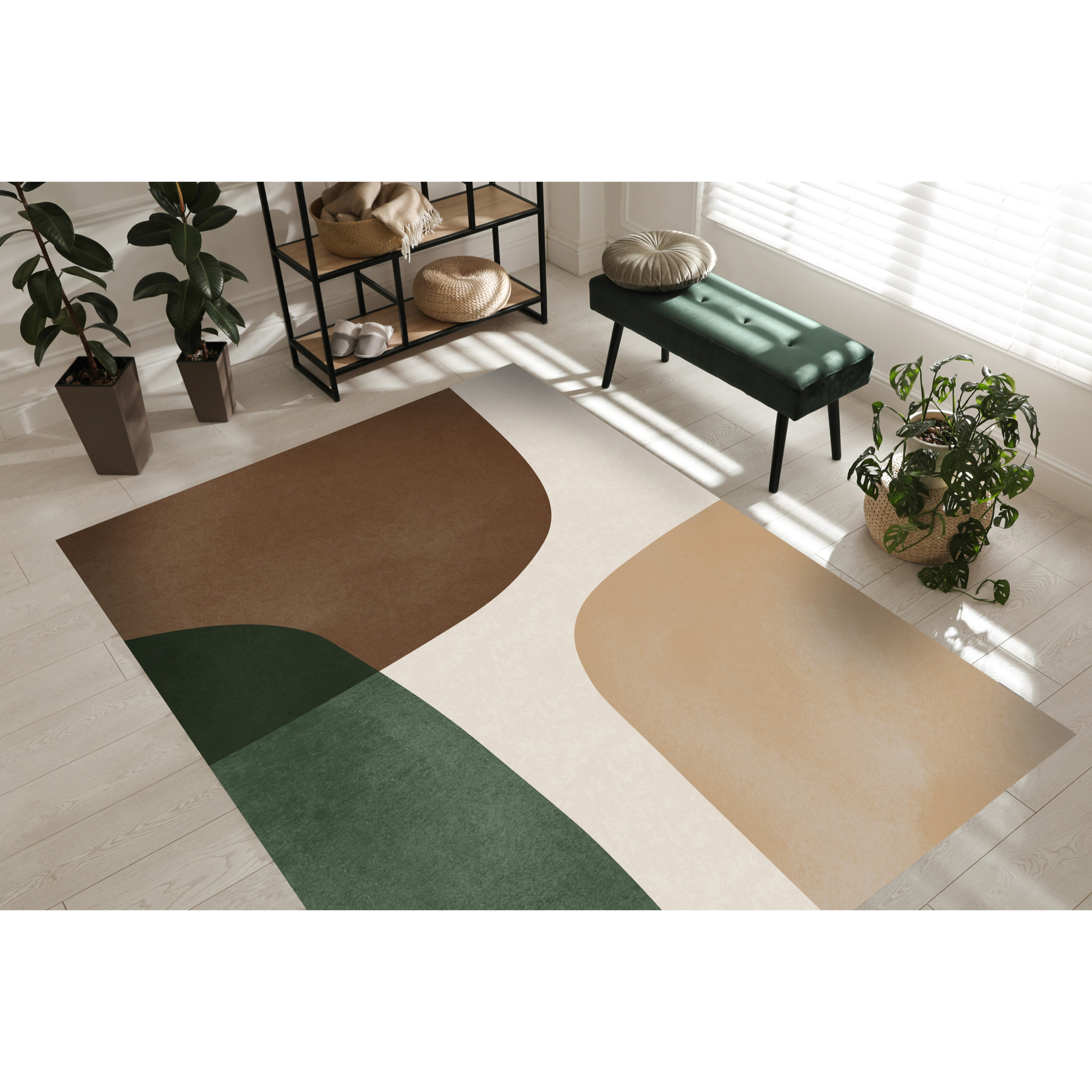 Alfombra de vinilo Nebulosa verde 160x240 cm -PVC antideslizante, vinilica para cocina o salón, lavable, estilo abstracto