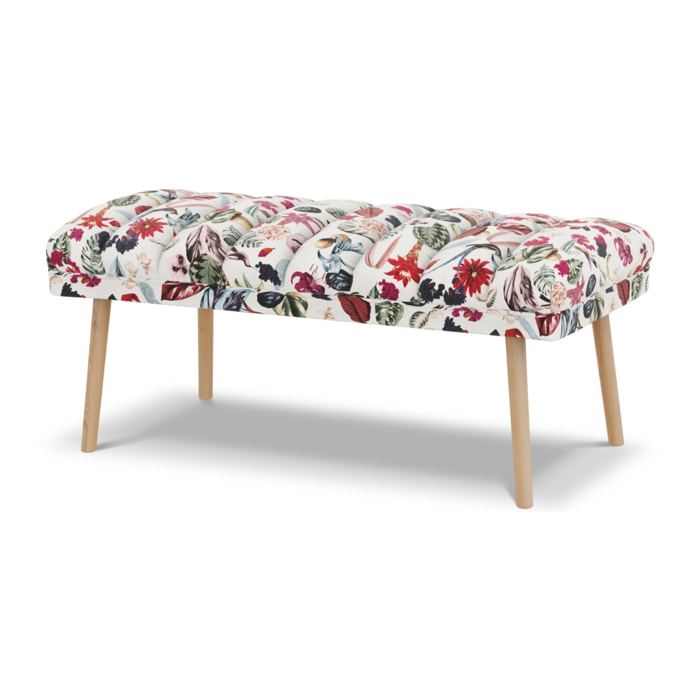 Banc "Frison" 2 places en velours motif tropical