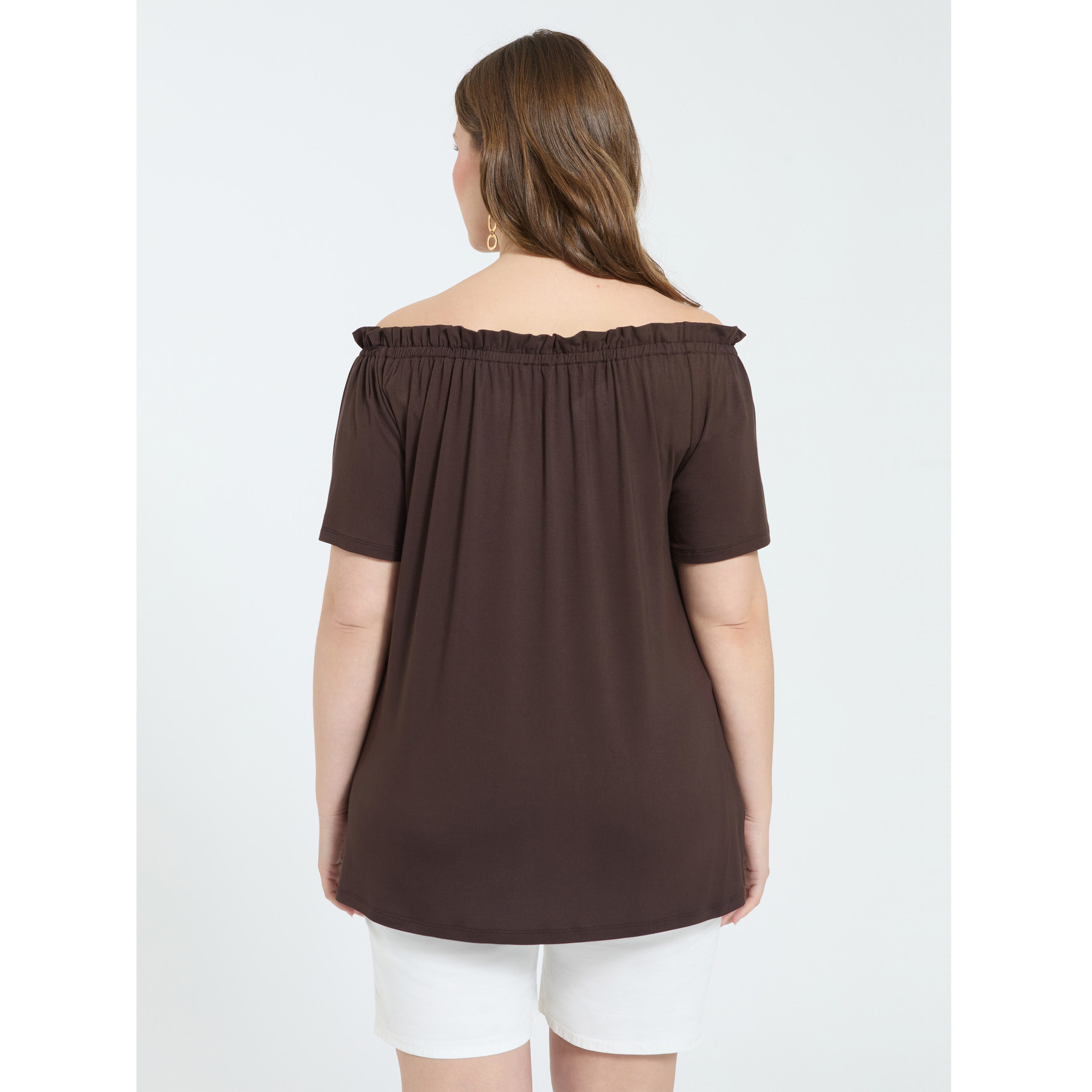 Fiorella Rubino - T-shirt off shoulders in jersey di viscosa - Marrone