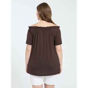 Fiorella Rubino - T-shirt off shoulders in jersey di viscosa - Marrone