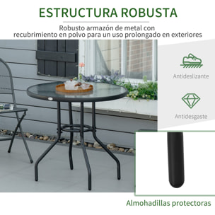 Outsunny Mesa de Jardín Redonda Mesa de Exterior Ø80x72 cm con Agujero para Sombrilla y Encimera de Vidrio Templado para Patio Terraza Negro
