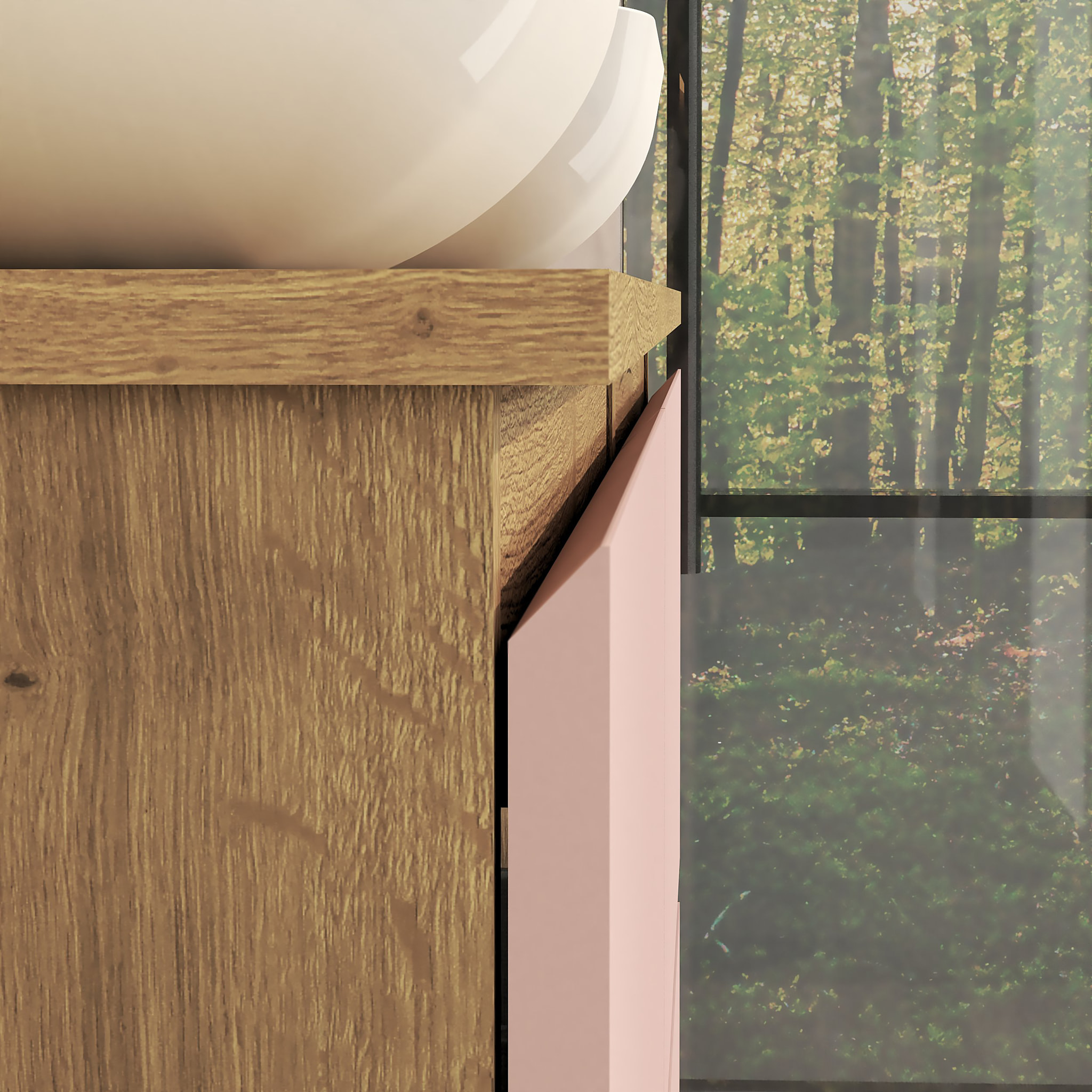 Ensemble de Salle de Bain Nia | Meuble Suspendu | 120 cm Rose | Quatre Tiroirs |Lavabo sur Plan | Miroir non inclus | Meuble Monté | Alday