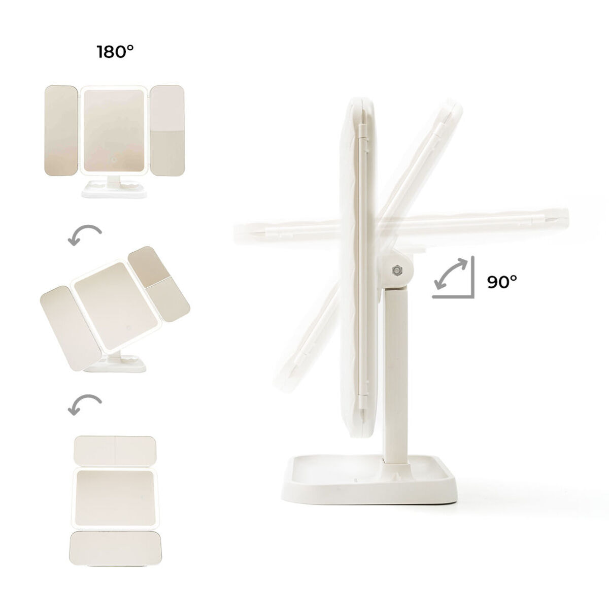 Espejo de Maquillaje Tríptico Recargable con Aumento y Luz LED Miled InnovaGoods