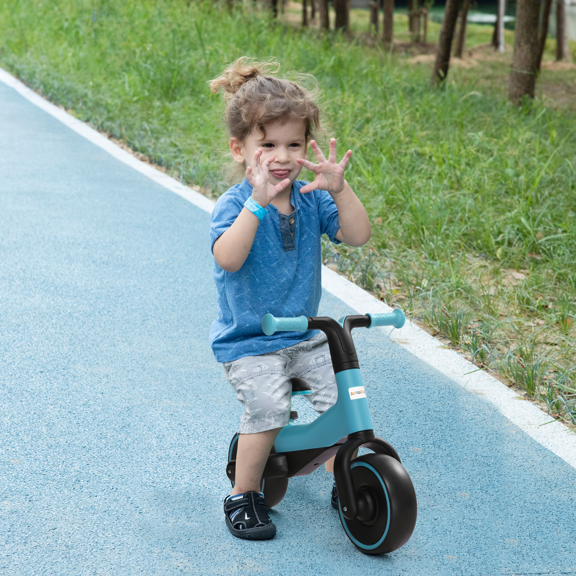 Bicicleta sin Pedales para Niños de +18 Meses Triciclo Infantil para Bebé con Sillín Ajustable en 30-36,5 cm Ruedas de Ø19 cm Carga 25 kg 66,5x34x46,5 cm Azul