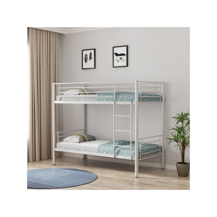 Lit superposé "ADAM" -  90 x 190 cm - Métal - Blanc