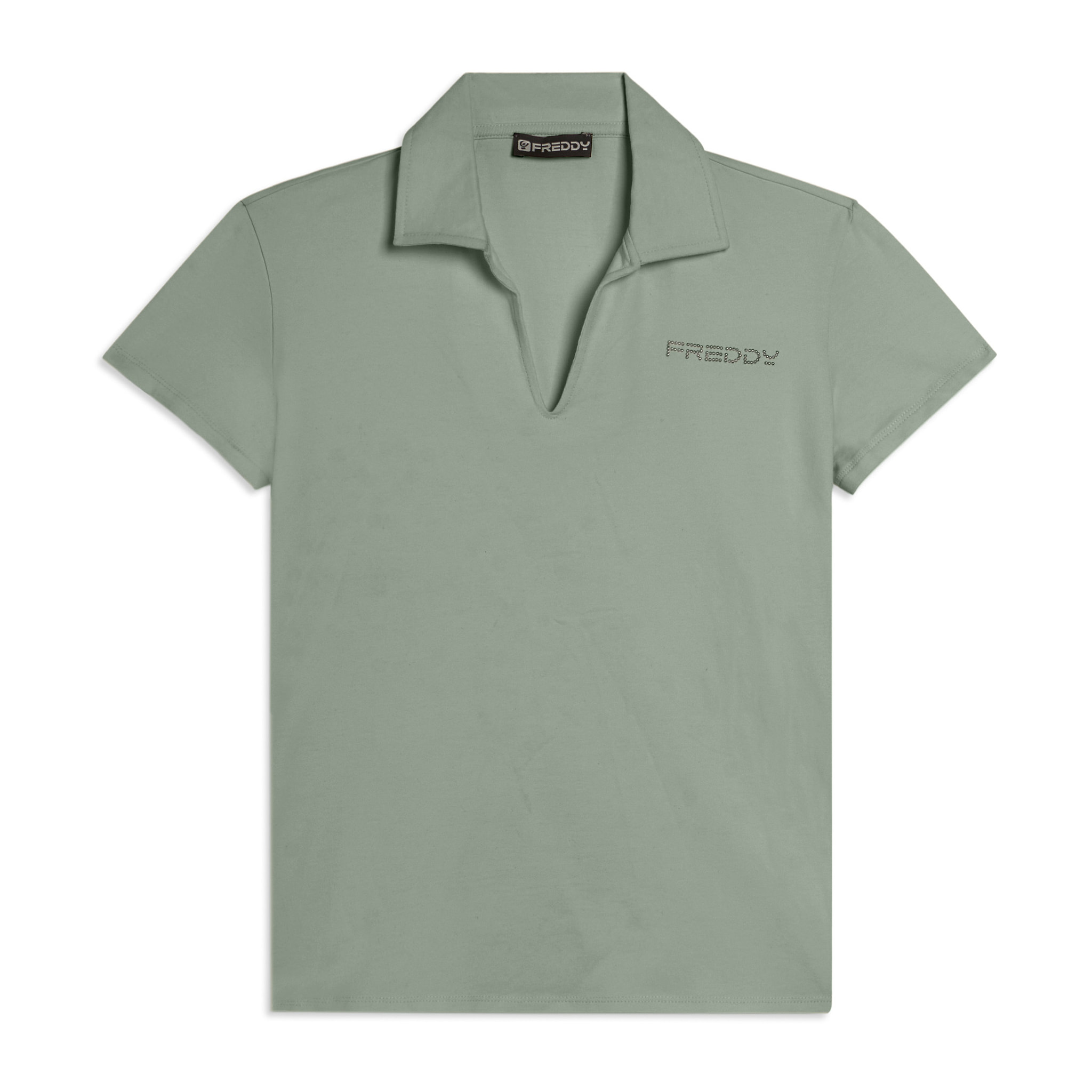 T-shirt Manica Corta con Scollo a V e Collo a Camicia