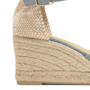 Alpargata de cuña 8 cm en lona de algodón con pala en v y pulsera