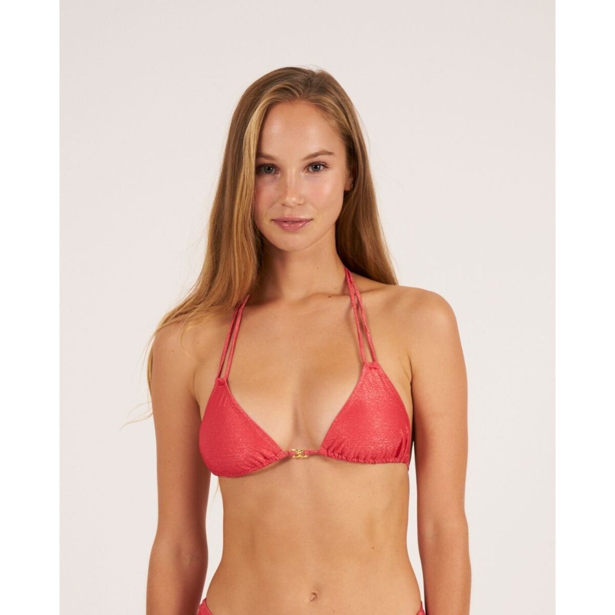Top de bikini triangular de cortina con doble tirante