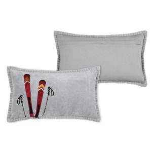 Coussin rectangulaire ski en velours - Gris