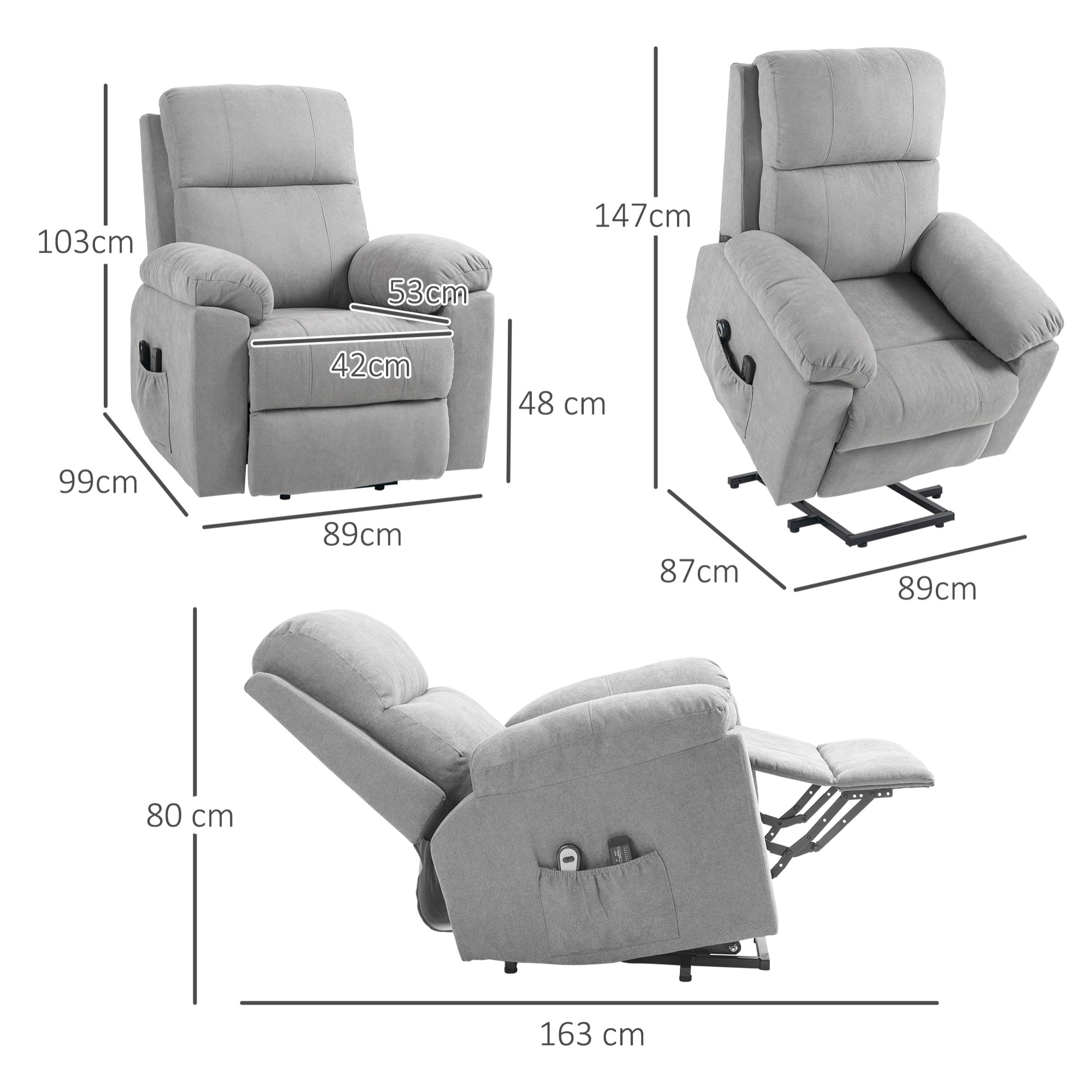 Fauteuil de massage fauteuil releveur électrique inclinaison réglable repose-pied ajustable tissu gris clair