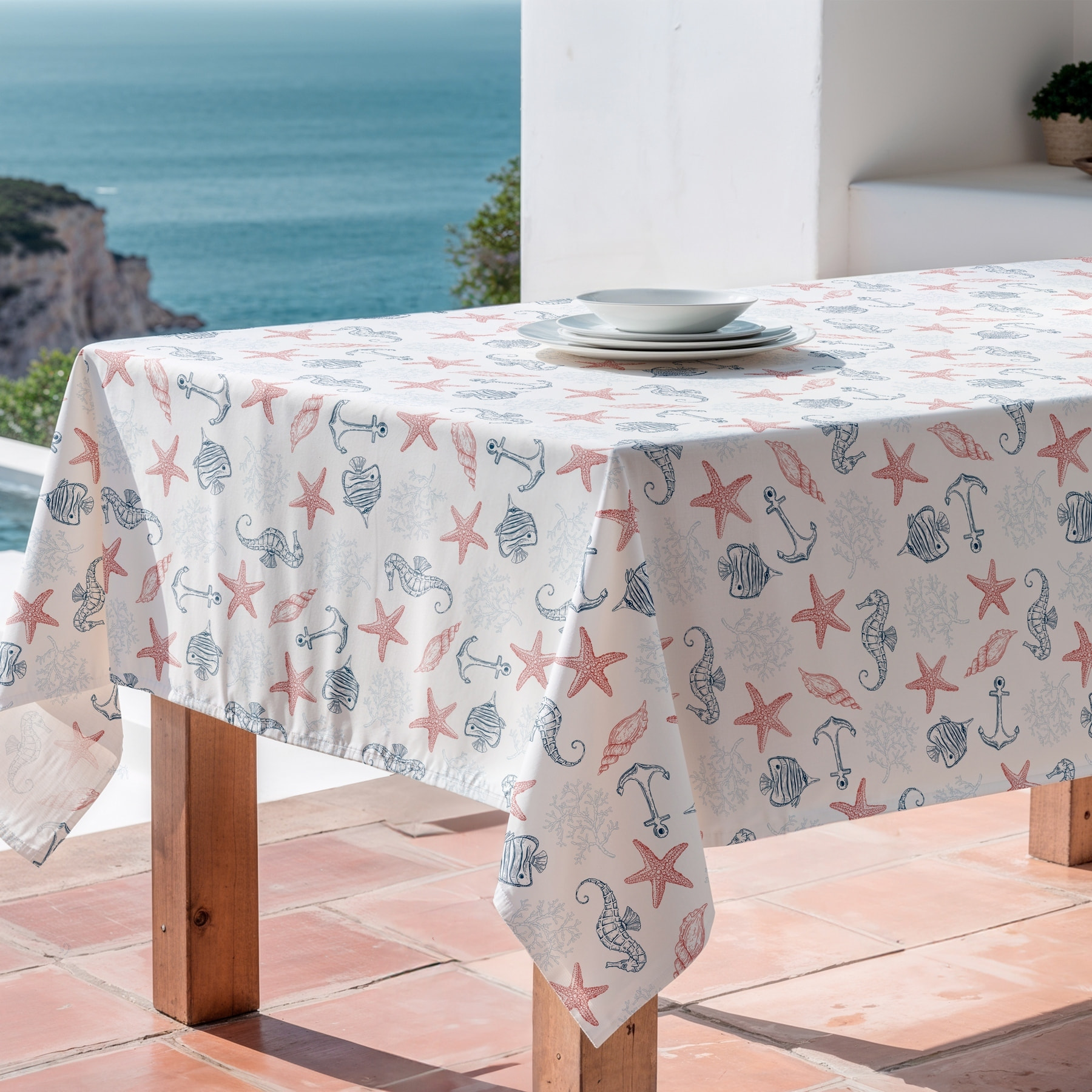 Nappe imprimée anti-tâches BRISA ROUGE