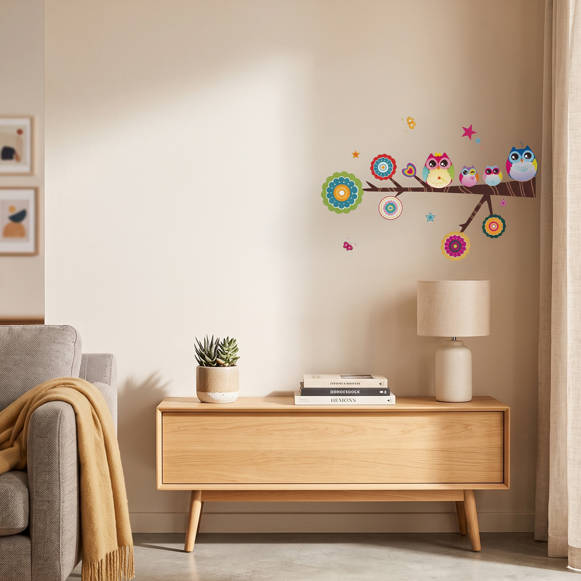 Stickers Muraux décoration adhésifs hiboux et étoiles