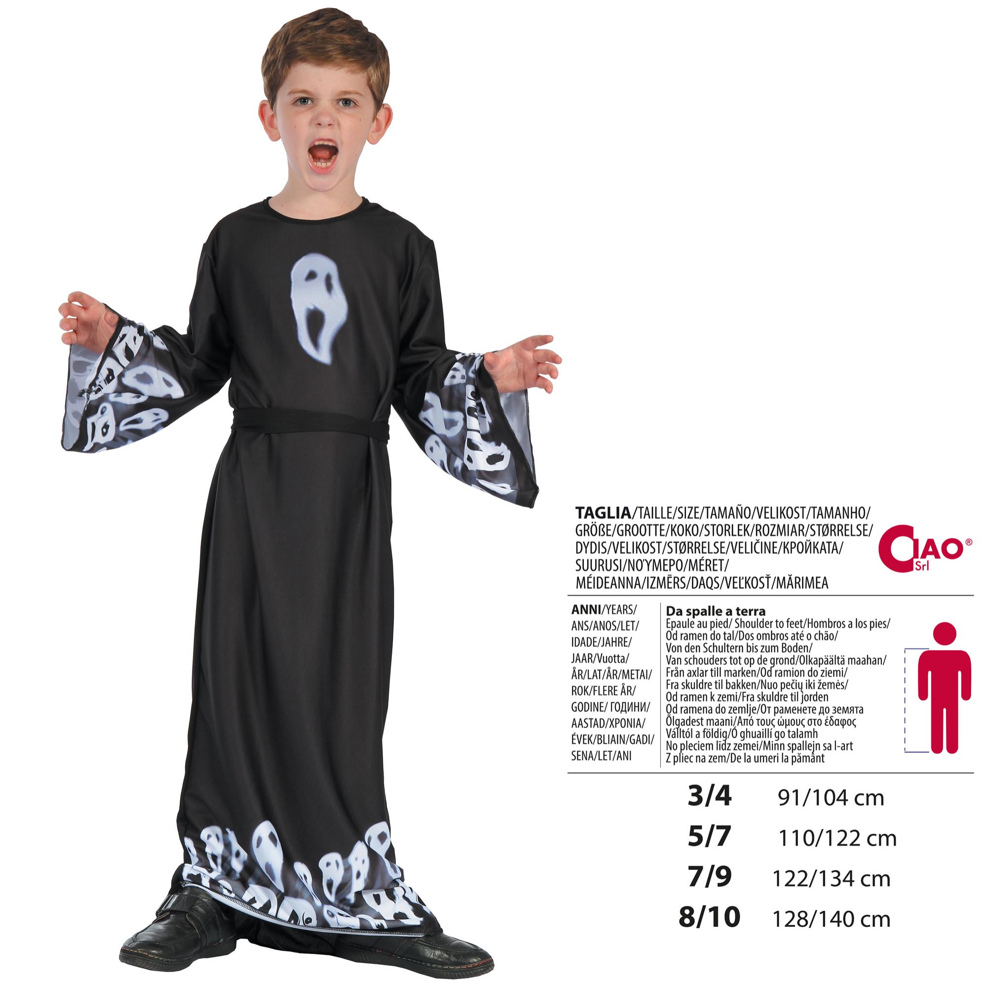 Costume Halloween Fantasma Scream Ghost Nero Bambino Unisex