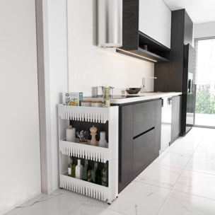 Carrello Da Cucina Salvaspazio Carrellino Portaoggetti Con Rotelle Ruote 3 Ripiani Dispensa Bagno Fino a 2.5 Kg Per Ripiano 72 x 12,5 x 54 cm Bianco